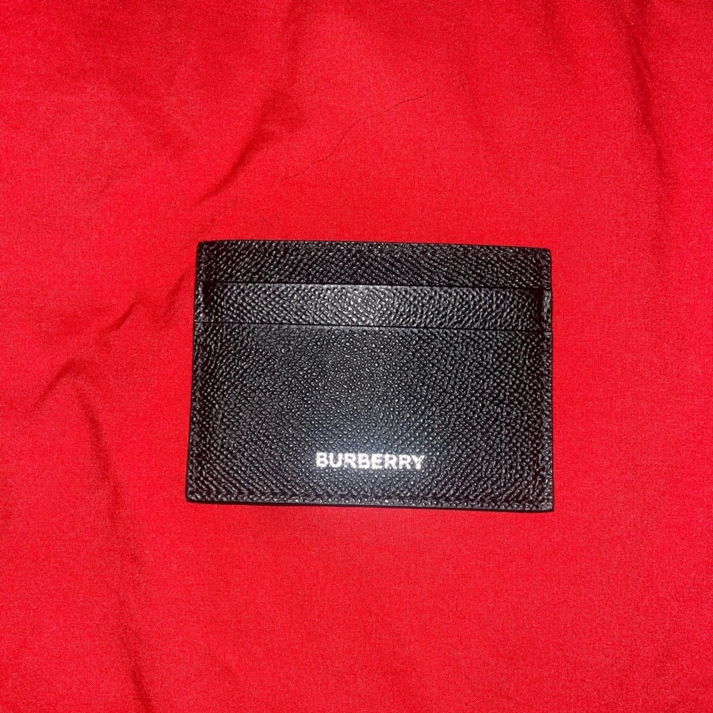 BURBERRY CHASE BLACK GRAINED LEATHER LOGO CARD HOLDER CASE MENS WALLET